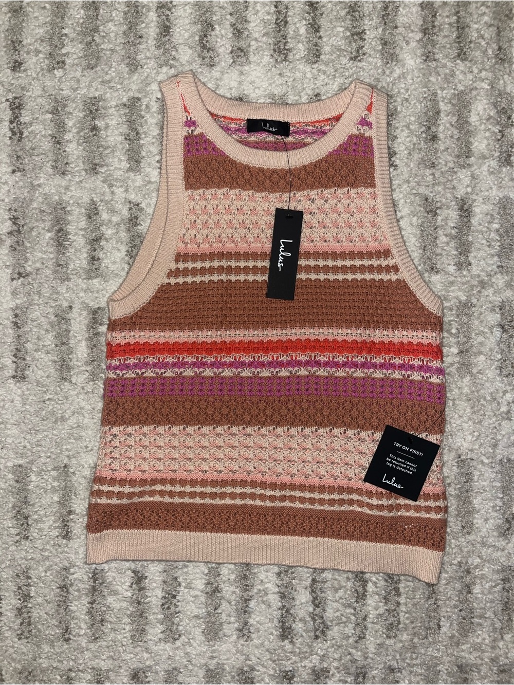 Lulu's Pink, Brown & Red Striped Knit Crewneck Tank